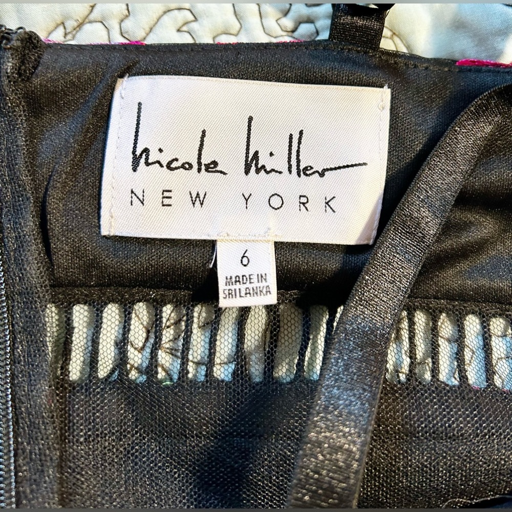 Nicole Miller Black Mini Dress with Pink Floral Embroidery - Picture 9 of 10